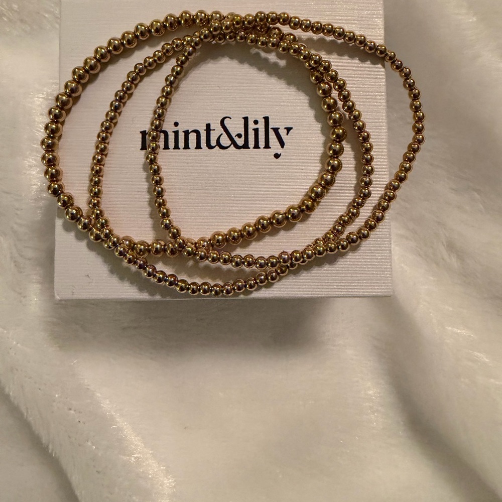 Mint & Lily Stackable Gold Beaded Bracelets - image 5